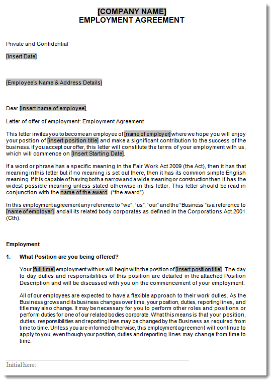 Full Time Employment Contract Sample 1